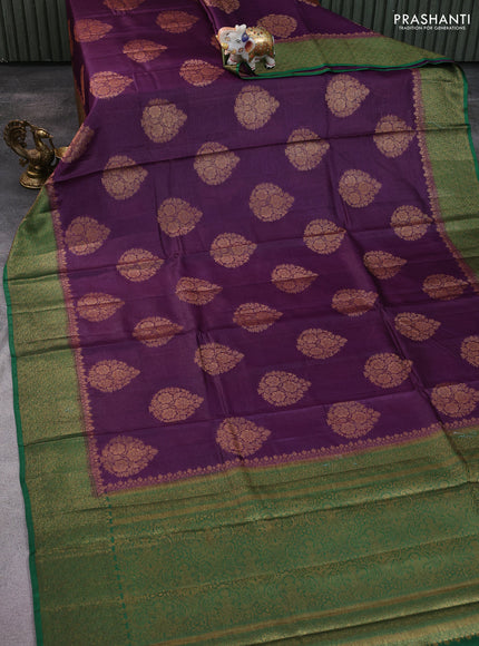 Banarasi tussar silk saree purple and green with thread & zari woven buttas and woven border