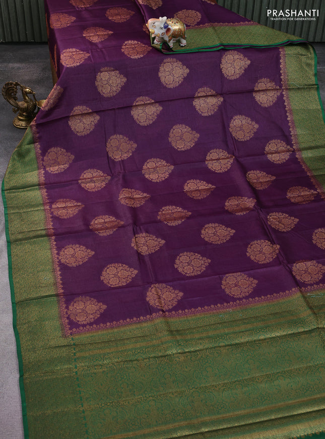 Banarasi tussar silk saree purple and green with thread & zari woven buttas and woven border