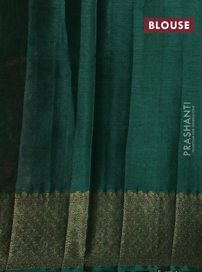 Banarasi tussar silk saree magenta pink and green with thread & zari woven buttas and woven border