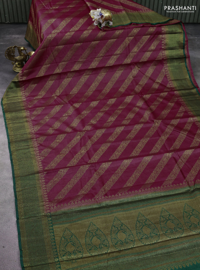 Banarasi tussar silk saree maroon shade and green with thread & zari woven buttas and woven border