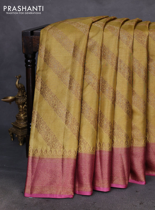 Banarasi tussar silk saree mustard shade and pink shade with thread & zari woven buttas and woven border