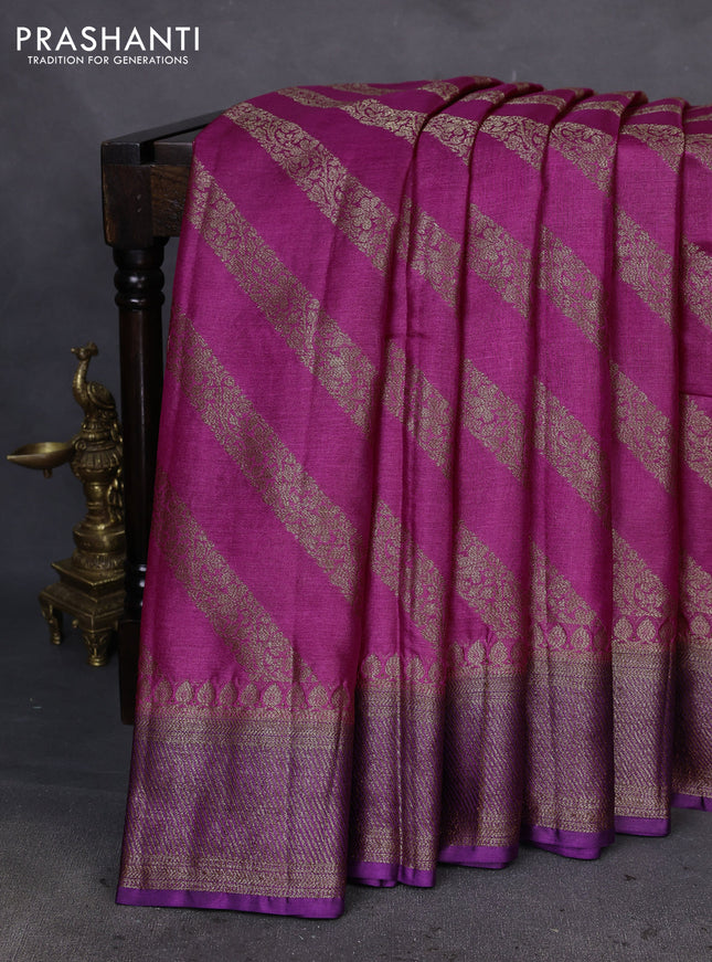 Banarasi tussar silk saree pink and purple with thread & zari woven buttas and woven border