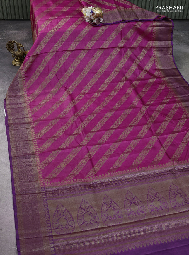 Banarasi tussar silk saree pink and purple with thread & zari woven buttas and woven border