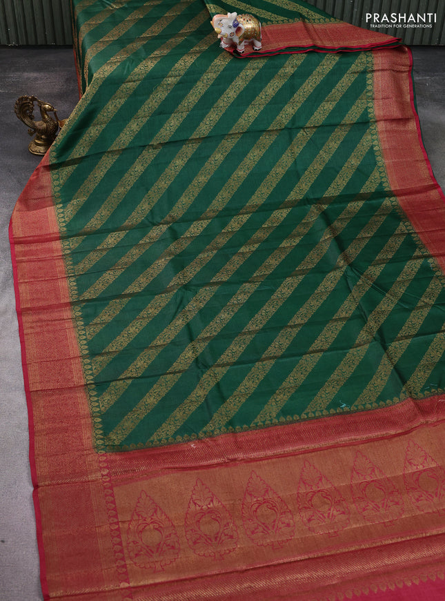 Banarasi tussar silk saree green and maroon with thread & zari woven buttas and woven border