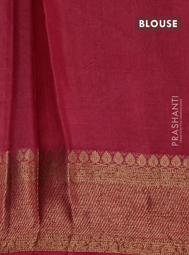 Banarasi tussar silk saree green and maroon with thread & zari woven buttas and woven border