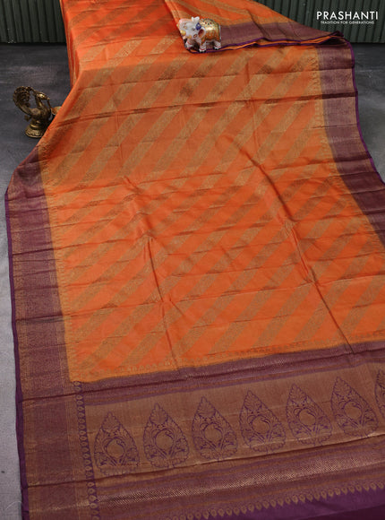 Banarasi tussar silk saree orange and wine shade with thread & zari woven buttas and woven border