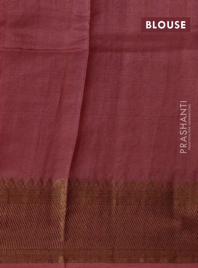Banarasi tussar silk saree peacock blue and rustic orange with thread & zari woven buttas and woven border