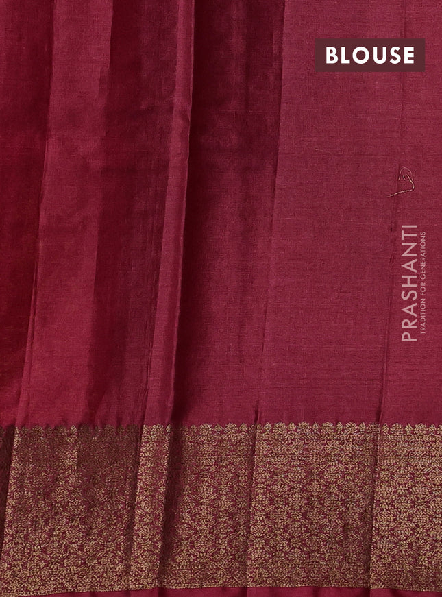Banarasi tussar silk saree mustard yellow and maroon with allover thread & zari woven buttas and woven border