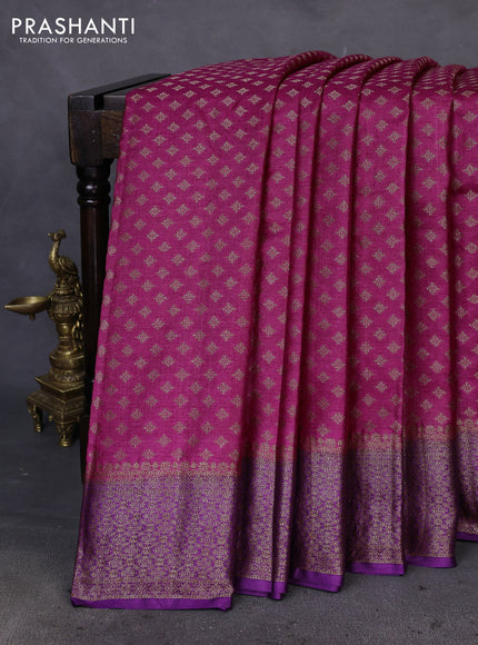 Banarasi tussar silk saree dark pink and purple with allover thread & zari woven buttas and woven border