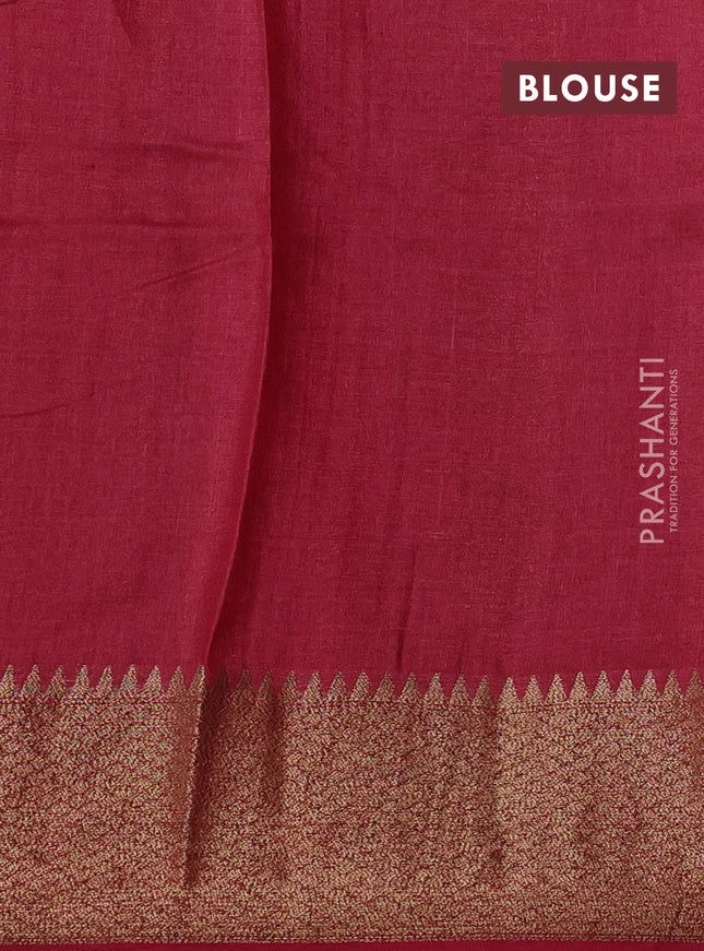 Banarasi tussar silk saree green and maroon with thread & zari woven buttas and woven border