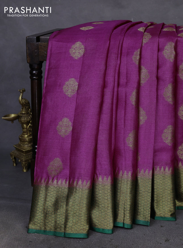 Banarasi tussar silk saree magenta pink and green with thread & zari woven buttas and woven border