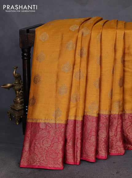 Banarasi tussar silk saree yellow and pink shade with allover thread & zari woven buttas and woven border