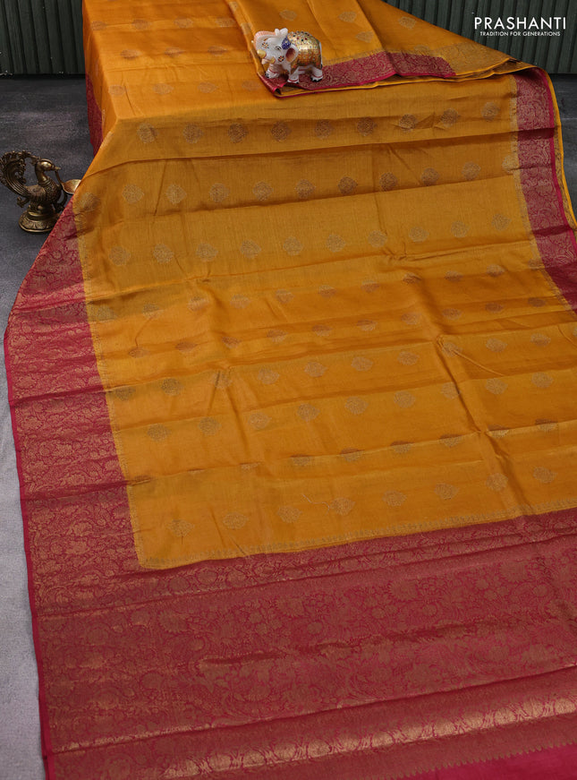 Banarasi tussar silk saree yellow and pink shade with allover thread & zari woven buttas and woven border