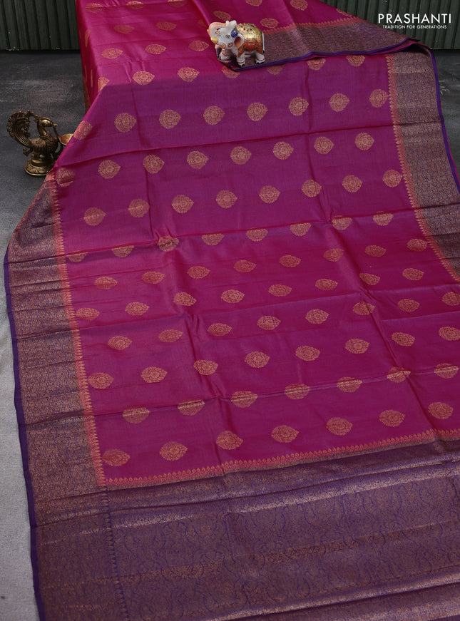 Banarasi tussar silk saree pink and purple with allover thread & zari woven buttas and woven border