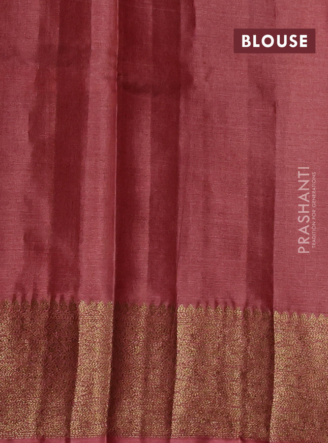 Banarasi tussar silk saree cs blue and rust shade with allover thread & zari woven buttas and woven border