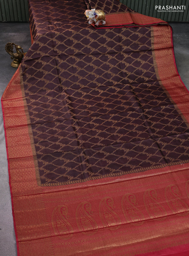 Banarasi tussar silk saree maroon and pink with allover thread & zari woven buttas and woven border