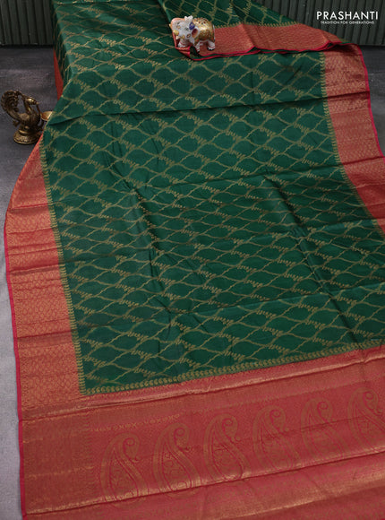 Banarasi tussar silk saree green and pink with allover thread & zari woven buttas and woven border