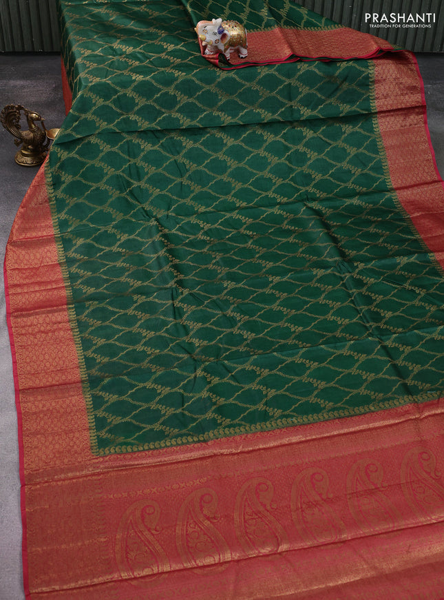 Banarasi tussar silk saree green and pink with allover thread & zari woven buttas and woven border