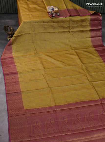 Banarasi tussar silk saree mustard shade and pastel maroon with allover thread & zari weaves and woven border