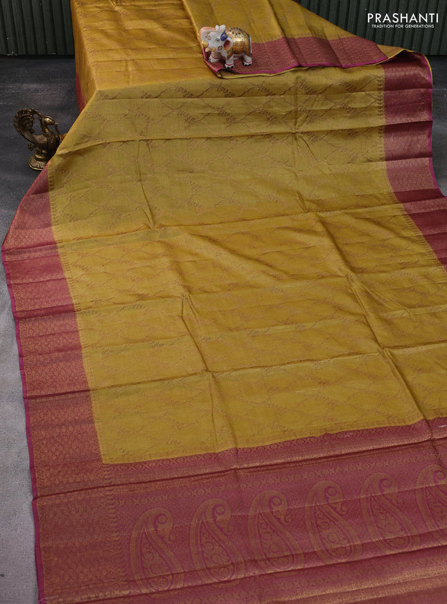 Banarasi tussar silk saree mustard shade and pastel maroon with allover thread & zari weaves and woven border