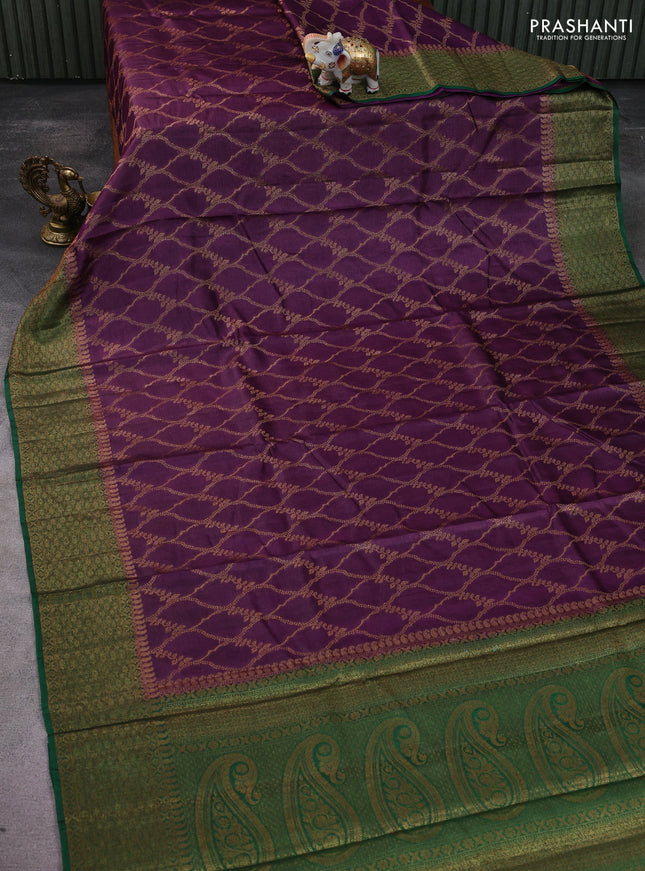 Banarasi tussar silk saree purple and green with allover thread & zari weaves and woven border