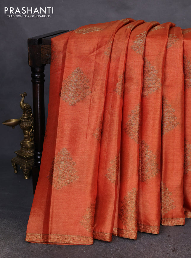 Banarasi tussar silk saree orange and wine shade with thread & zari woven buttas and small woven border