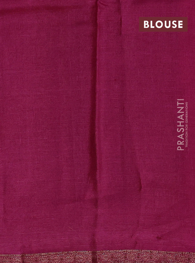 Banarasi tussar silk saree peacock blue and dark pink with thread & zari woven buttas and small woven border