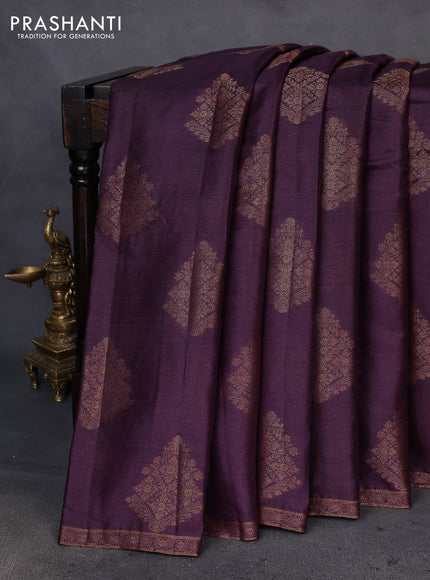 Banarasi tussar silk saree purple and green with thread & zari woven buttas and woven border