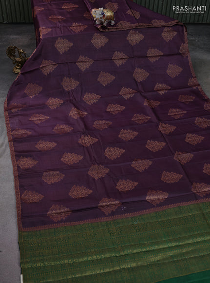 Banarasi tussar silk saree purple and green with thread & zari woven buttas and woven border