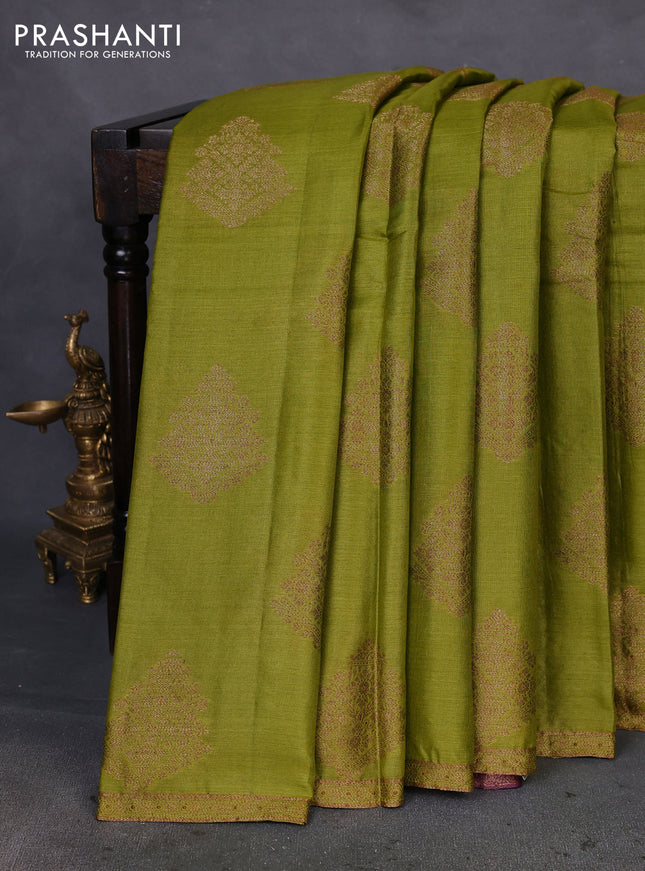 Banarasi tussar silk saree light green and wine shade with thread & zari woven buttas and woven border