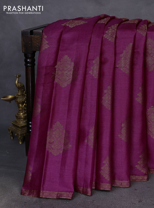 Banarasi tussar silk saree magenta pink and purple with thread & zari woven buttas and woven border