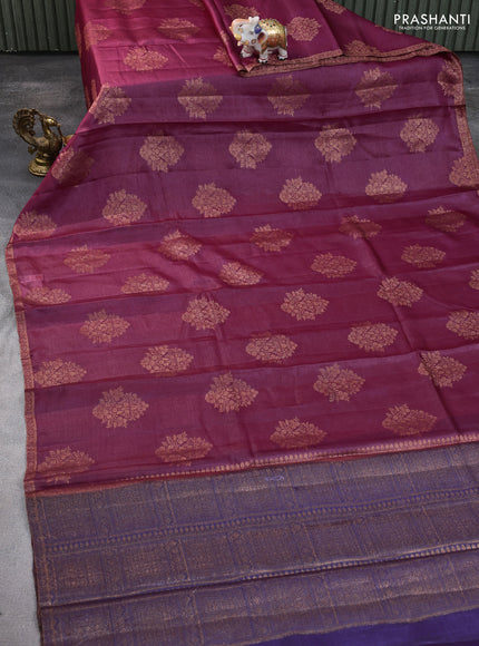 Banarasi tussar silk saree pink and purple with thread & zari woven buttas and woven border