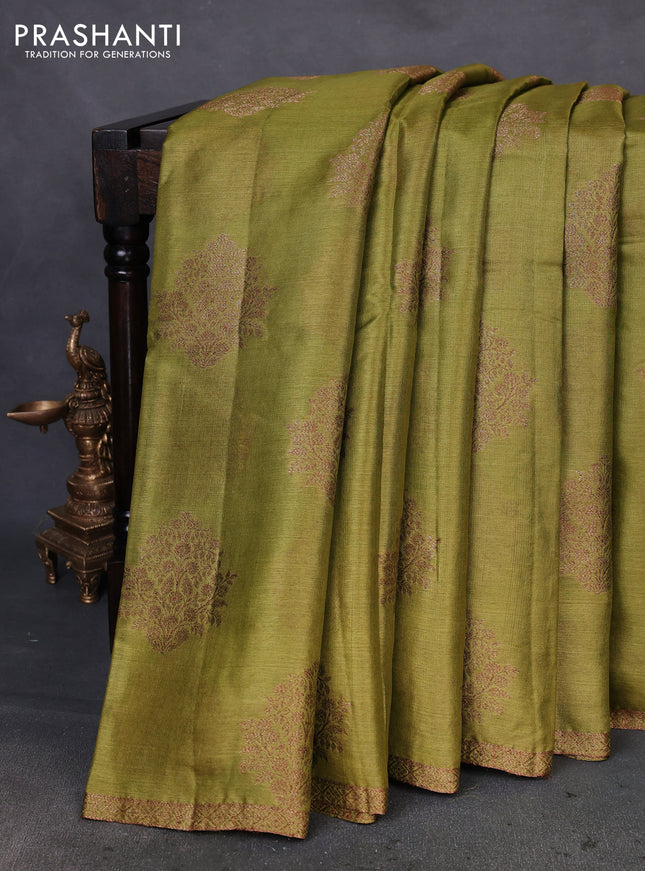 Banarasi tussar silk saree light green and purple with thread & zari woven buttas and woven border