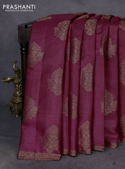 Banarasi tussar silk saree magenta pink and green with thread & zari woven buttas and woven border