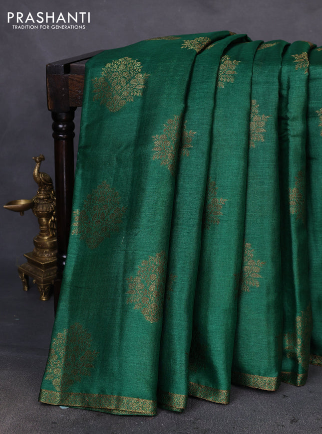 Banarasi tussar silk saree green and pink with thread & zari woven buttas and woven border