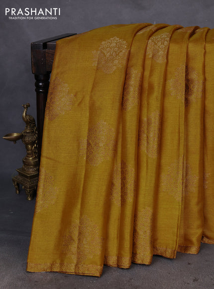 Banarasi tussar silk saree yellow and pink with thread & zari woven buttas and woven border