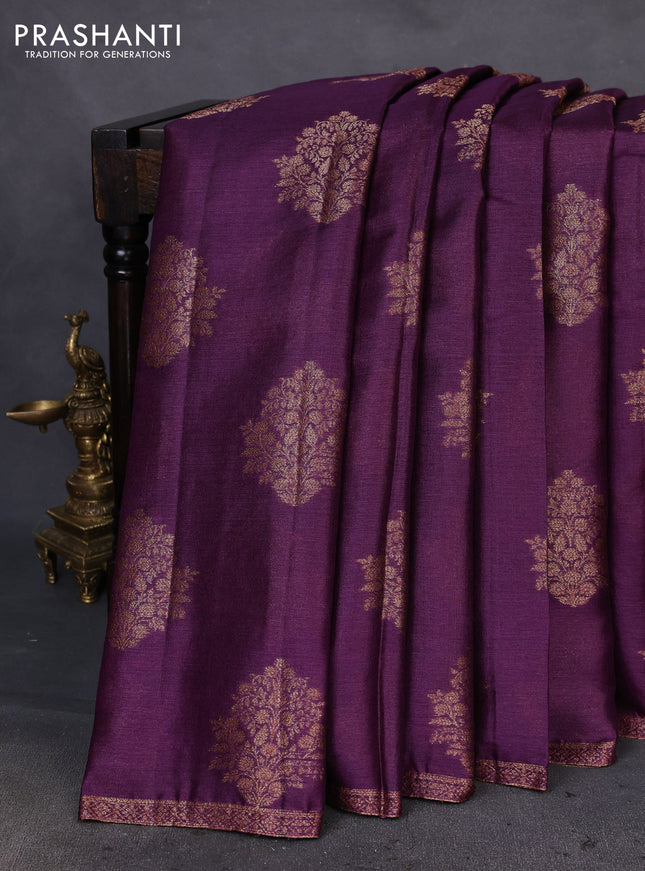 Banarasi tussar silk saree magenta pink and green with thread & zari woven buttas and woven border
