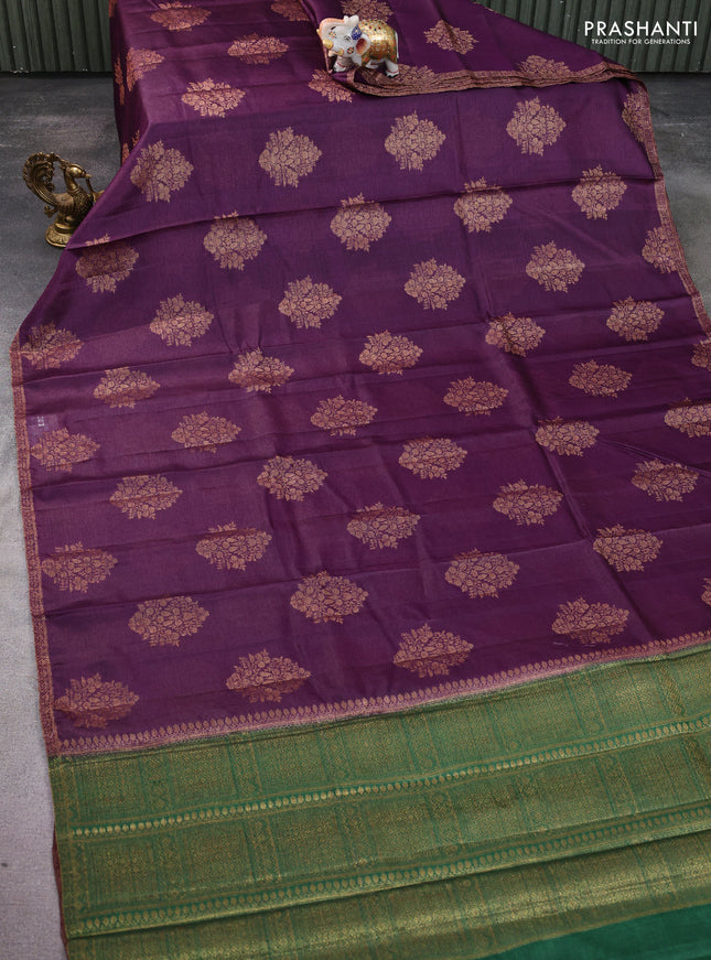 Banarasi tussar silk saree magenta pink and green with thread & zari woven buttas and woven border