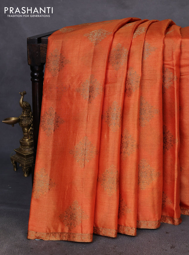 Banarasi tussar silk saree rustic orange and purple with thread & zari woven buttas and woven border