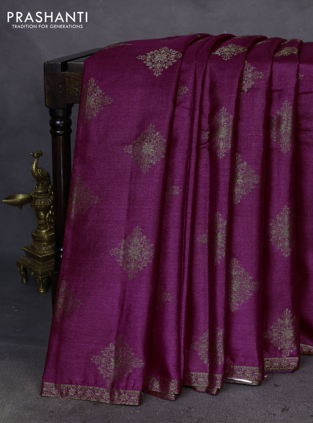 Banarasi tussar silk saree dark pink and purple with thread & zari woven buttas and woven border