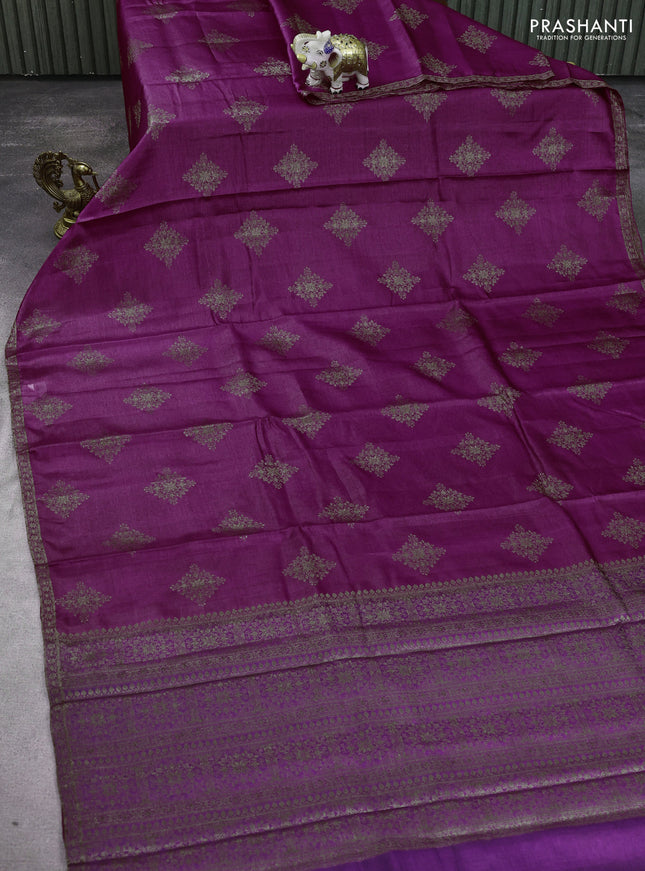 Banarasi tussar silk saree dark pink and purple with thread & zari woven buttas and woven border