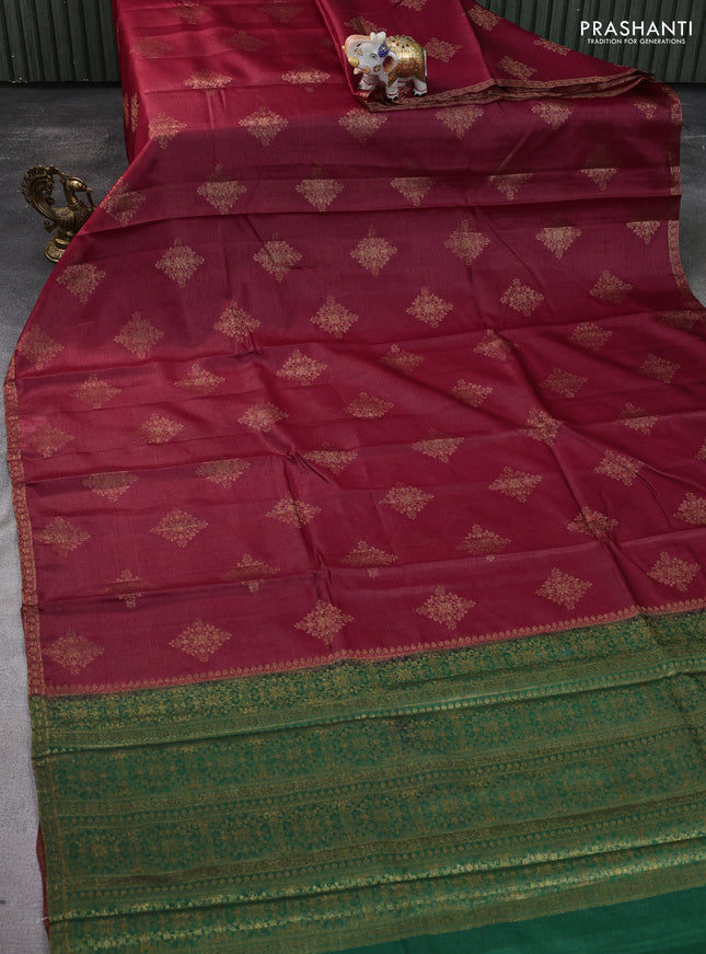 Banarasi tussar silk saree pink and green with thread & zari woven buttas and woven border