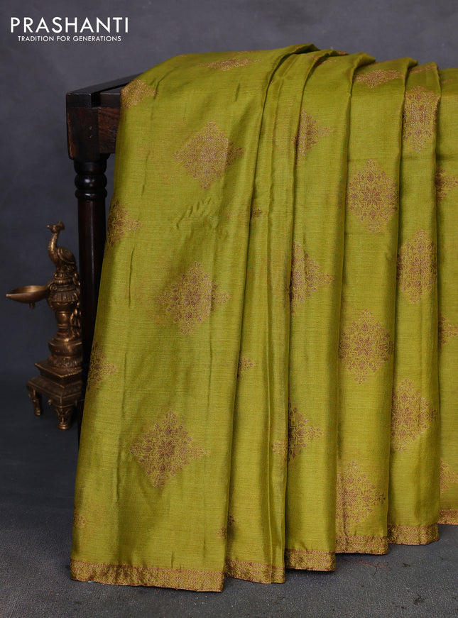 Banarasi tussar silk saree light green and purple with thread & zari woven buttas and woven border