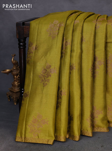 Banarasi tussar silk saree light green and purple with thread & zari woven buttas and woven border
