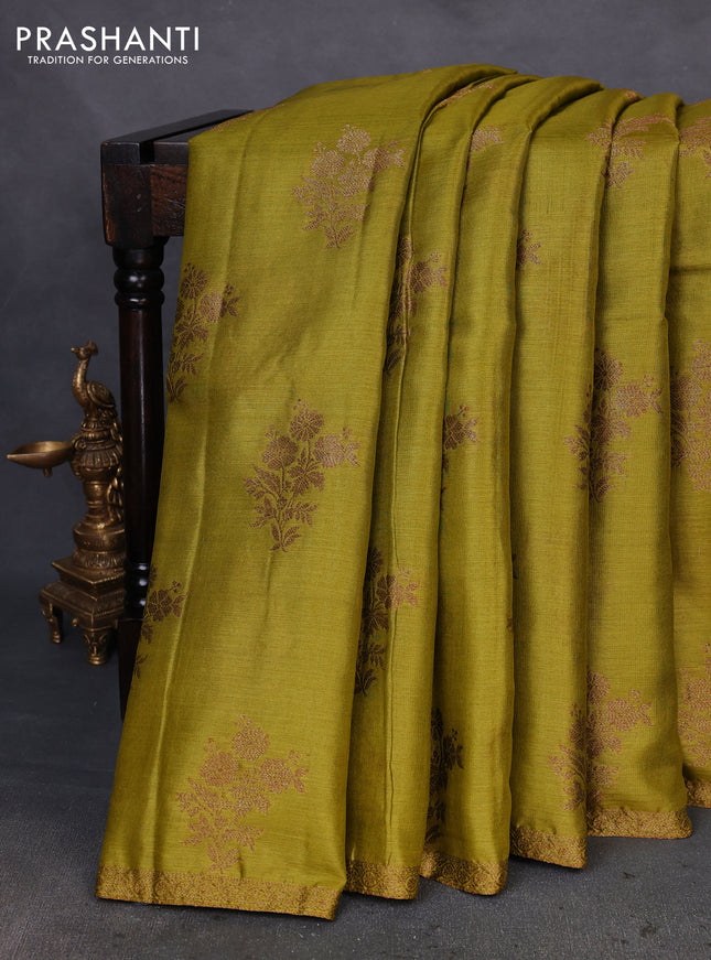 Banarasi tussar silk saree light green and purple with thread & zari woven buttas and woven border