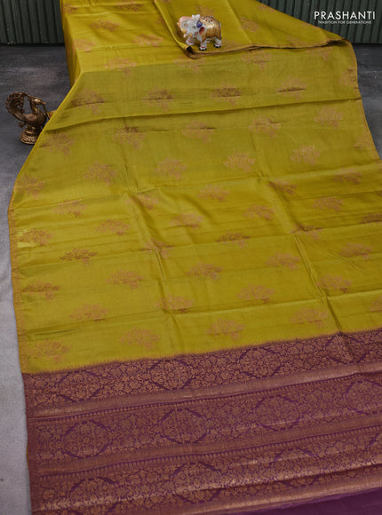 Banarasi tussar silk saree light green and purple with thread & zari woven buttas and woven border
