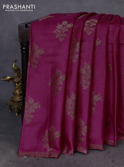 Banarasi tussar silk saree dark pink and purple with thread & zari woven buttas and woven border