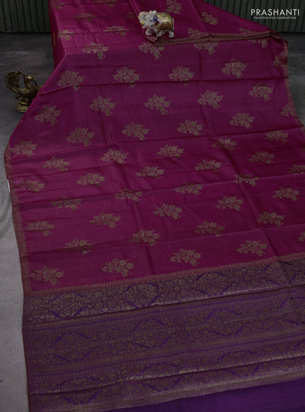 Banarasi tussar silk saree dark pink and purple with thread & zari woven buttas and woven border