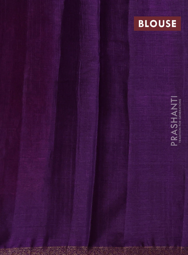 Banarasi tussar silk saree dark pink and purple with thread & zari woven buttas and woven border