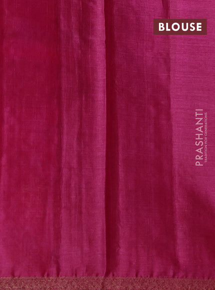 Banarasi tussar silk saree peacock blue and pink with thread & zari woven buttas and woven border